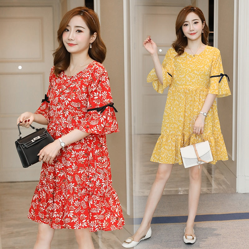 Sweet Floral Printed Chiffon Maternity Dress